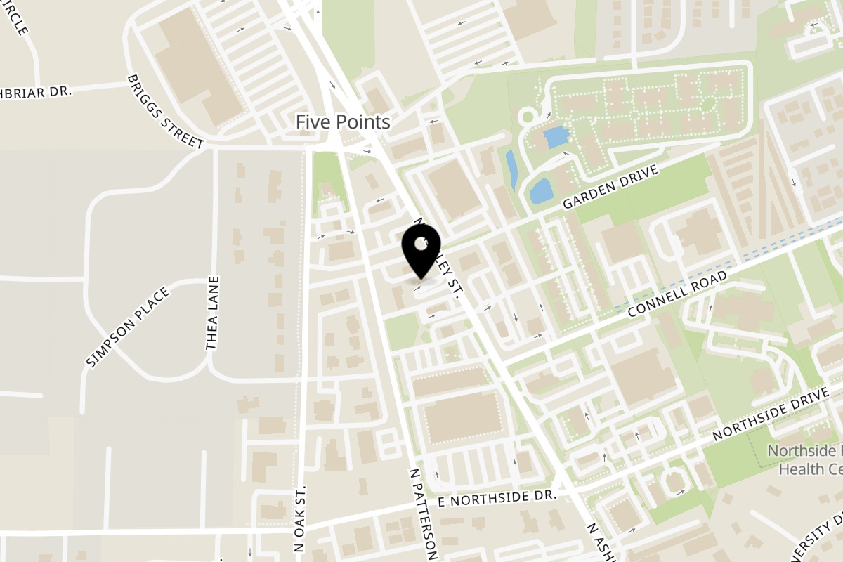 Map showing the location of Hip Hop Fish & Chicken Valdosta on 2918 N Ashley St in Valdosta
